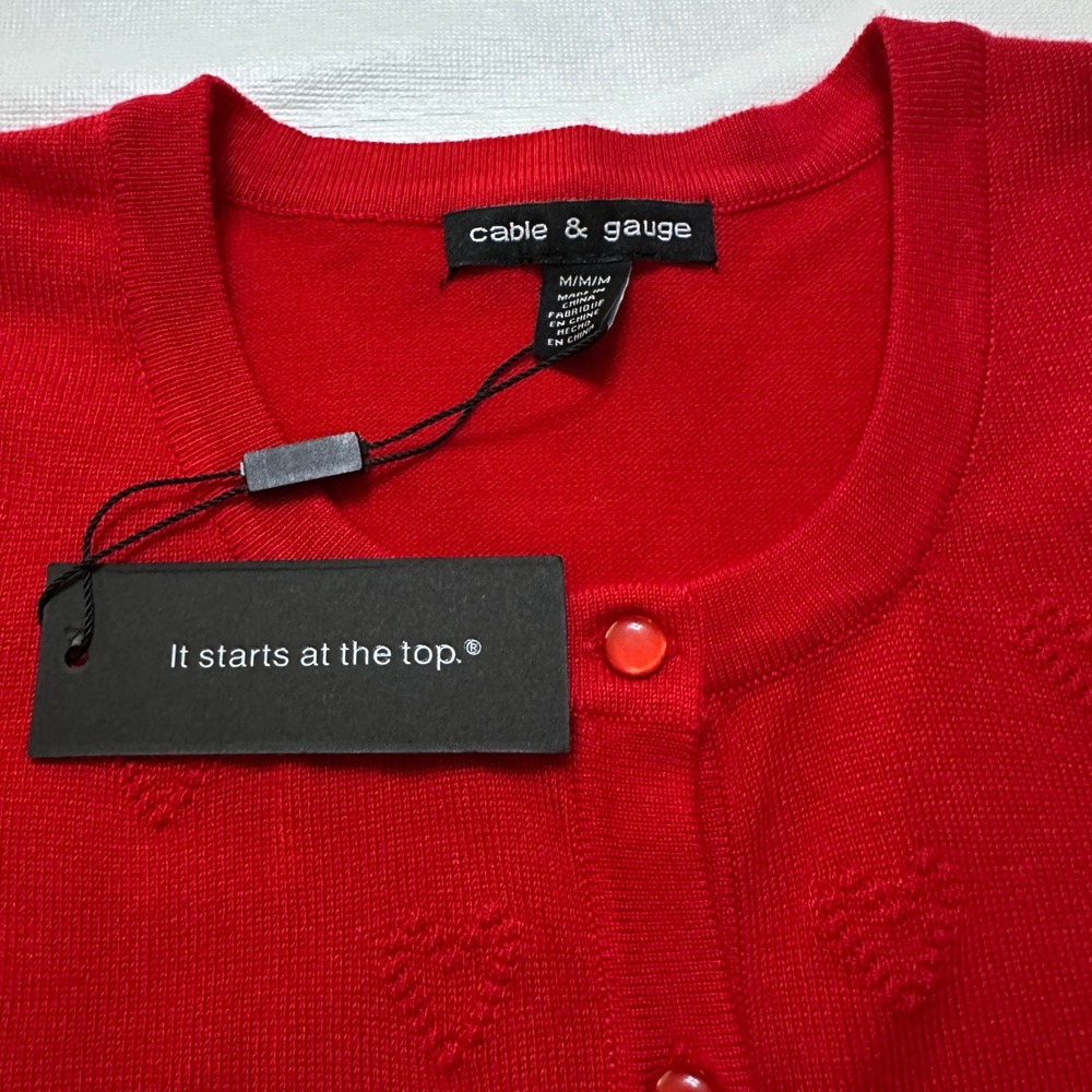Cable & Gauge Cardigan Sweater Button Front M Red Heart Embossed Preppy Office - Picture 4 of 10